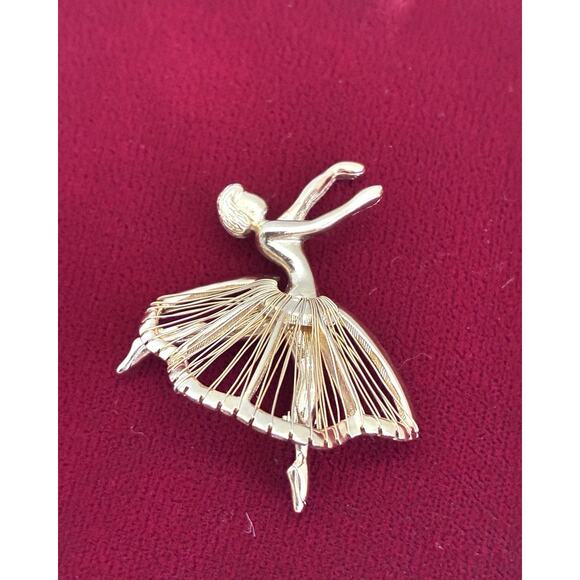 VTG Natacha Brooks Brooch Ballerina Gold Tone 1950s Pin - Picture 1 of 5